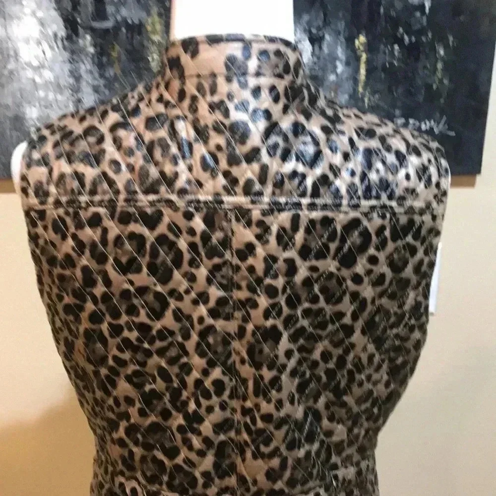 V Cristina Faux Leather Animal Print Vest w/Pockets & Adjustable Tie Belt-Size M
